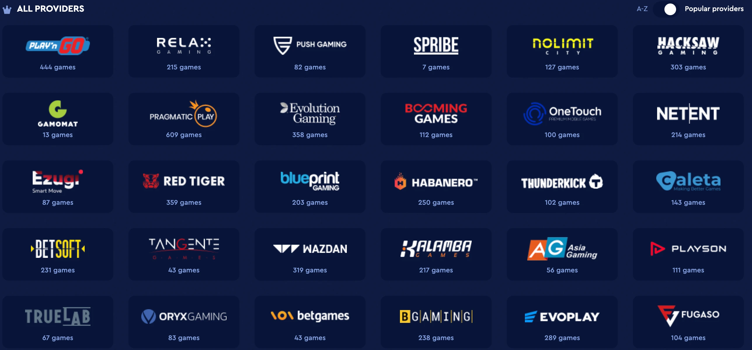 Celsius Casino game providers